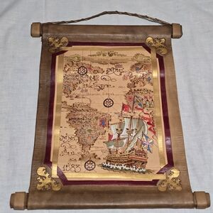 Nautical Ship Map Tapestry with Gold Accents